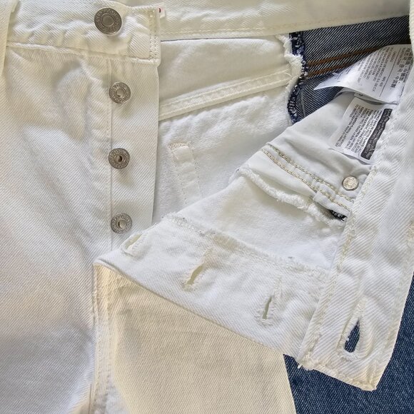 Levi's Premium Two Tone White and Blue Wedgie High Rise Denim Jean Shorts - Picture 12 of 14